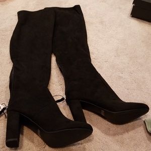 Black suede over the knee boots